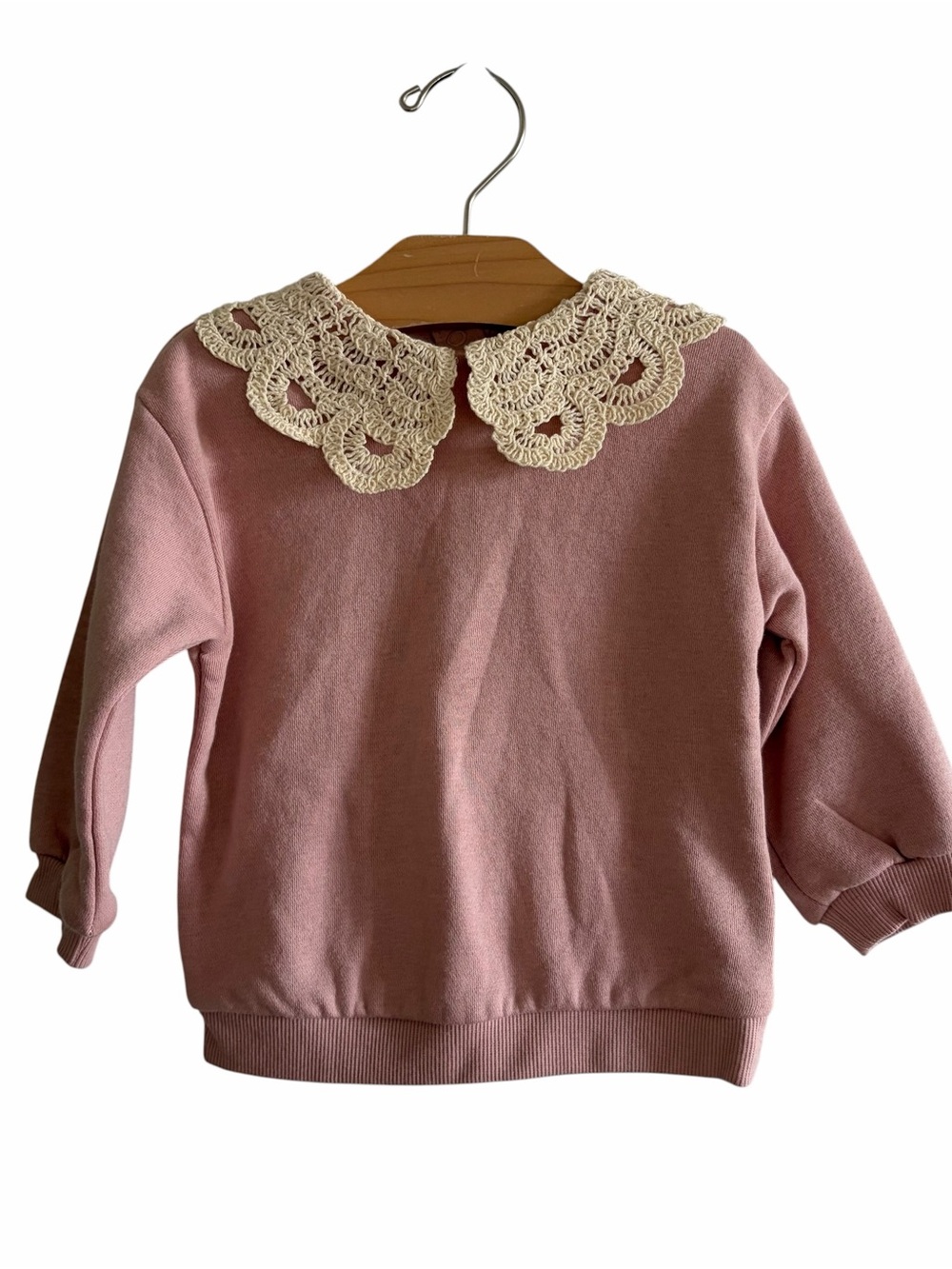 NEW H&M Girls Pink Top with Crochet Cream Collar